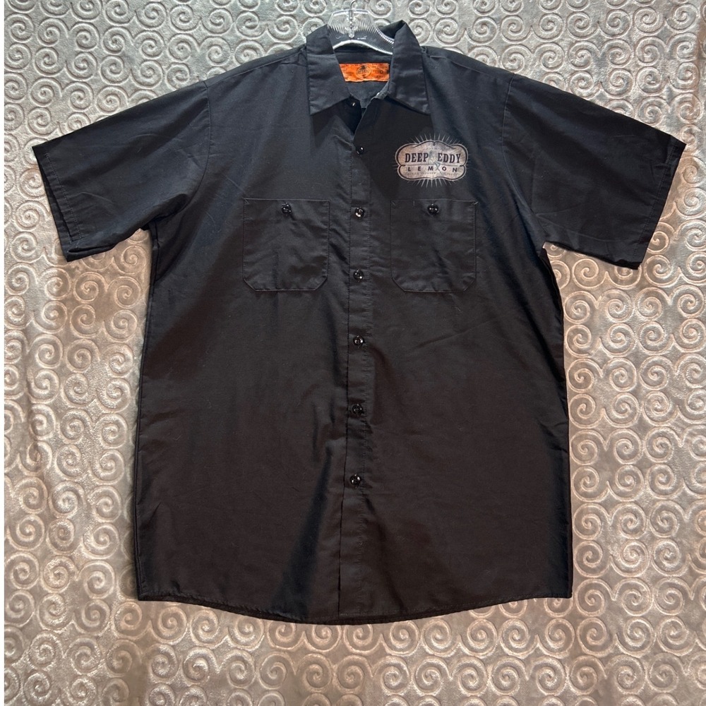 Deep Eddy Lemon Vodka Short Sleeve Work‎ Shirt Black Mens Large Red Kap